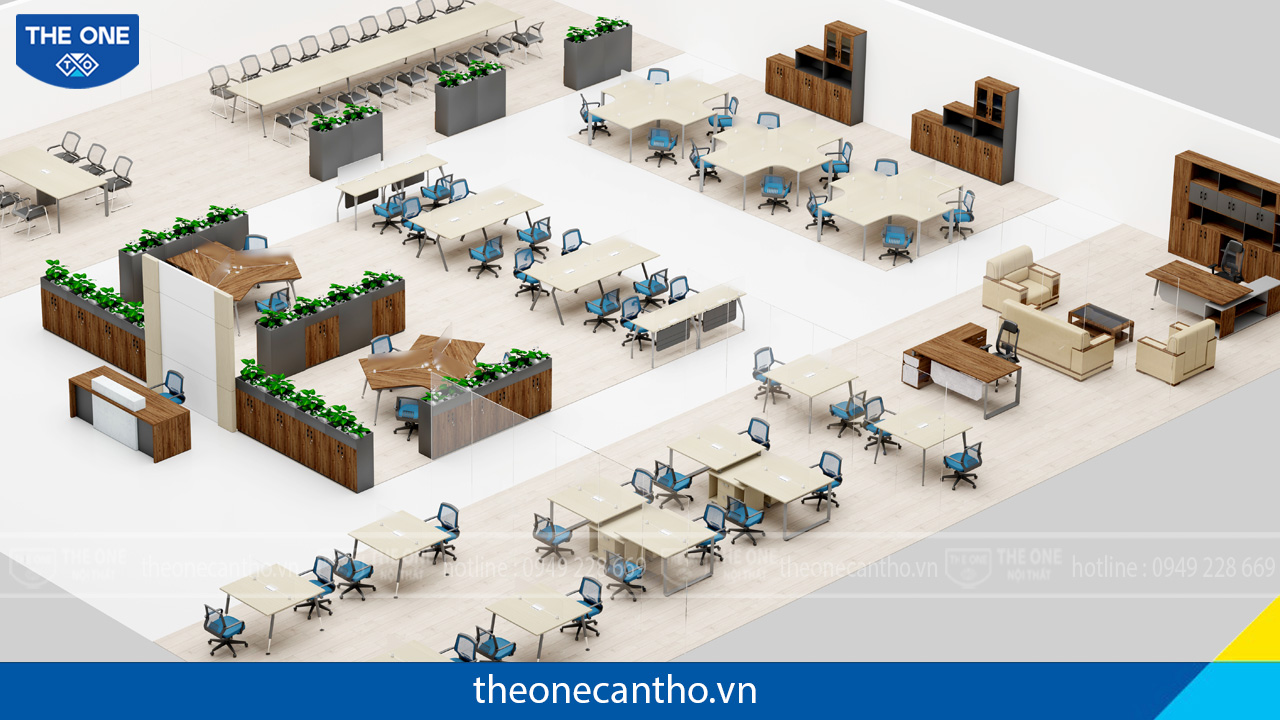 Văn phòng làm việc được thiết kế phối cảnh 3D.