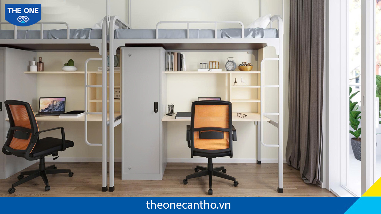 Giường tầng sắt nội trú The One giúp cho không gian sinh hoạt khoa học, ngăn nắp và tiện dụng.