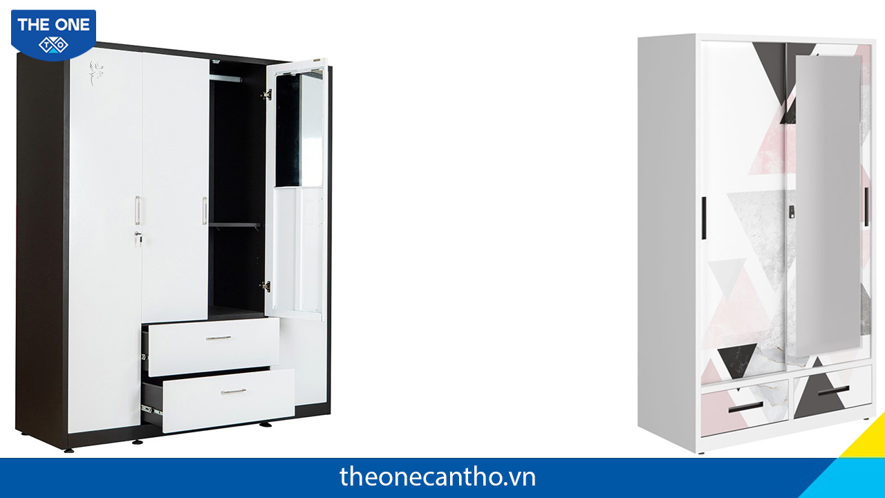 Tủ sắt gia đình kết hợp gương, bên trong hoặc bên ngoài.