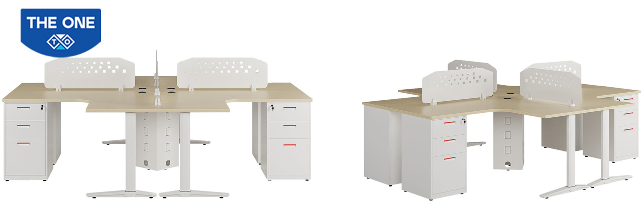 Cụm bàn làm việc 4 chỗ mặt chữ L.