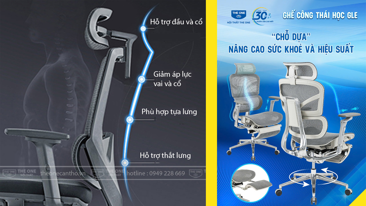 Ghế thiết kế công thái học bảo vệ sức khỏe người sử dụng.