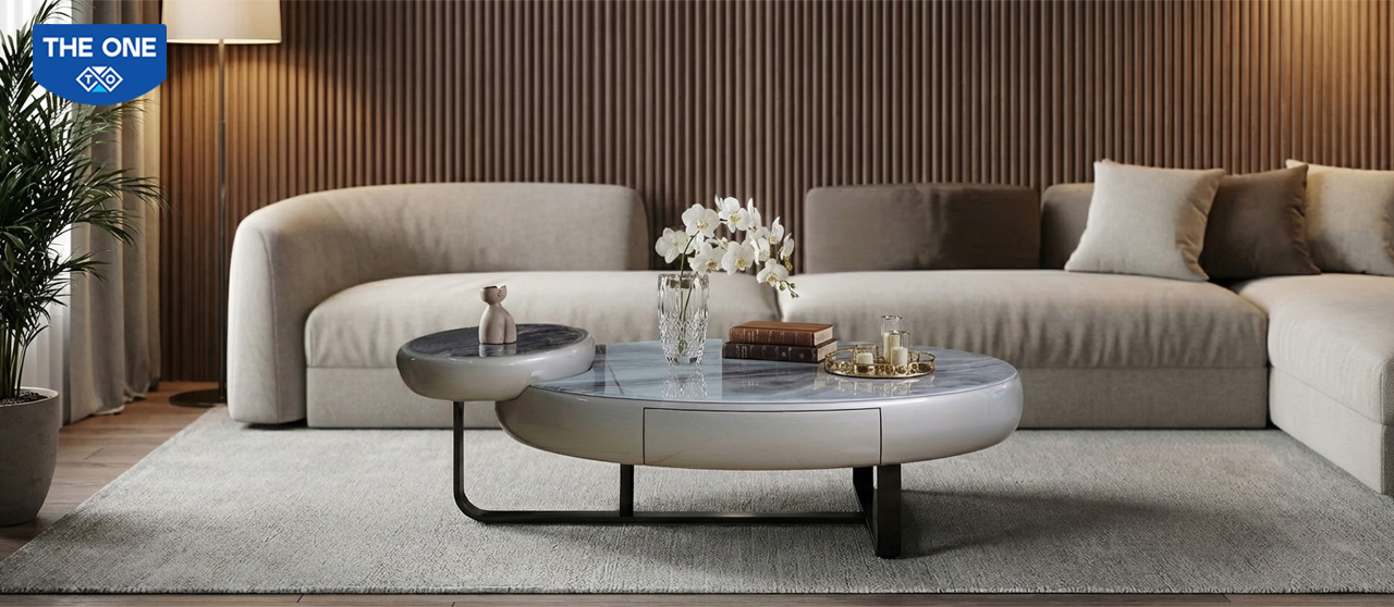 Góc nhìn khác của bàn sofa nhập khẩu BSF611 trong không gian phòng khách